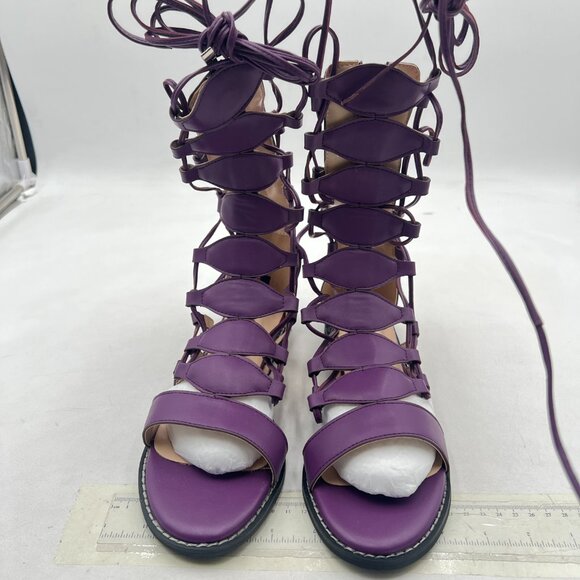 YDN Purple Ankle High Gladiator Sandals Lace up Open toe Flats Zips Shoes - Picture 3 of 8